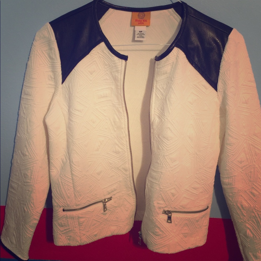 Ruby Rd.Black and White zip up,long sleeve jacket.